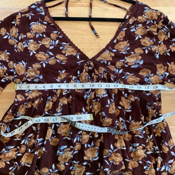 Umgee Brown Floral V cut Flowy Blouse Size Small - Picture 10 of 12
